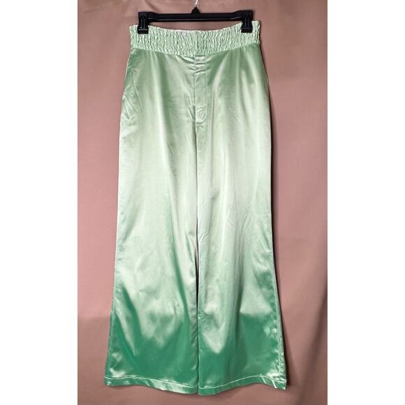 Aliette Green Silk Wide Leg Pants 4 - Picture 4 of 15